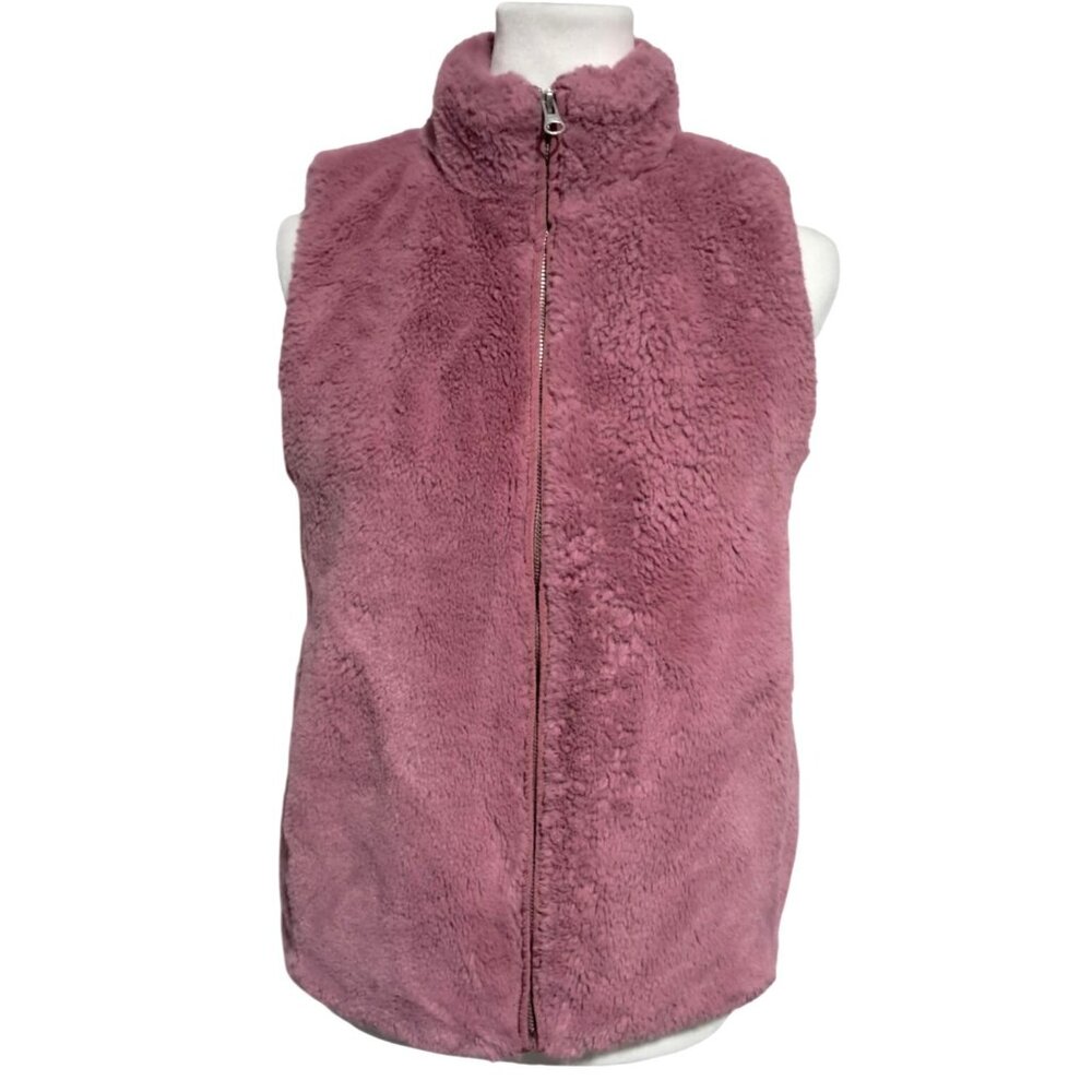 J.Crew Factory Faux Fur Teddy Vest Guava Berry Pink XS‎ Cozy Zip Barbiecore